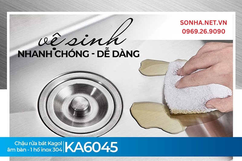 Chậu 1 hố Kagol KA6045 dễ d&agrave;ng vệ sinh bằng giẻ