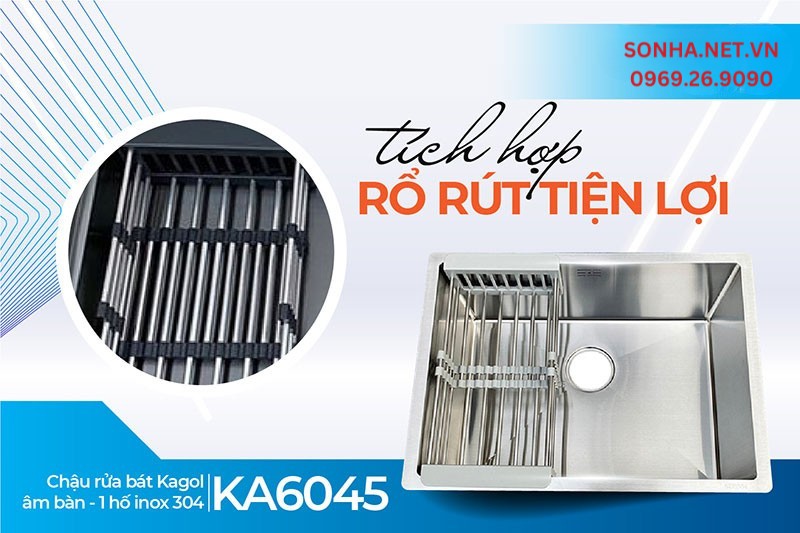 Mua chậu Kagol KA6045 tặng k&egrave;m rổ r&uacute;t tiện lợi 
