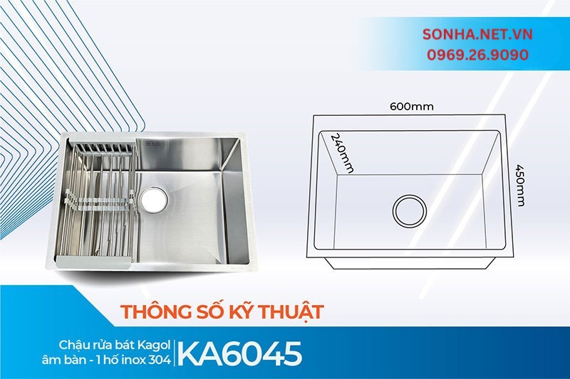 K&iacute;ch thước chậu 1 hố KA6045 ph&ugrave; hợp với 8Kbet888 cá cược thể thao sử dụng &iacute;t