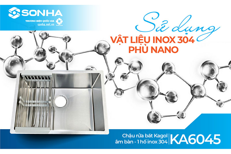 Chậu rửa b&aacute;t 1 hố Kagol KA6045 l&agrave;m từ inox 304