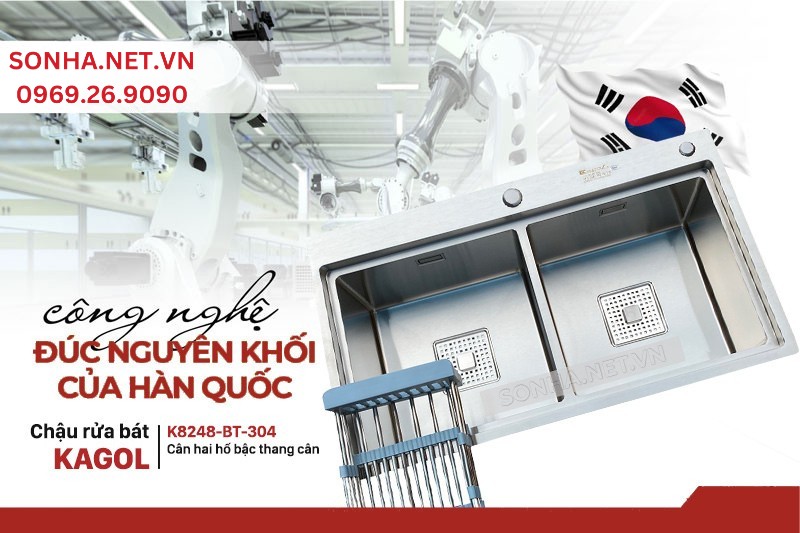 Chậu rửa b&aacute;t inox đ&uacute;c liền khối thủ c&ocirc;ng tinh xảo của Hàn Qu&ocirc;́c