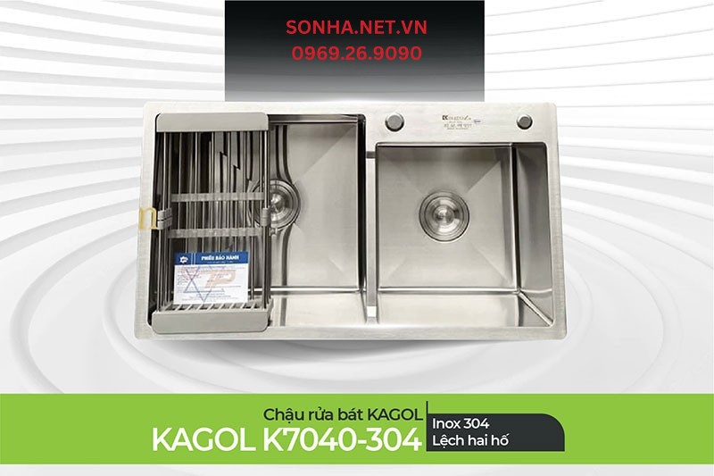Chậu Kagol K7040-304 lệch 2 hố hiện đại, bền đẹp