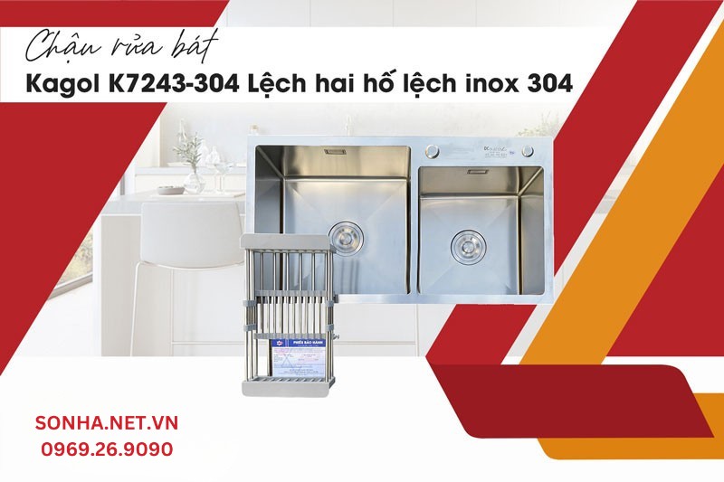 Chậu rửa 2 hố Kagol K7243-304 thiết kế hiện đại, tiện &iacute;ch