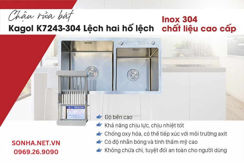 5 ưu điểm vượt trội chậu Kagol K7243-304 l&agrave;m từ inox 304