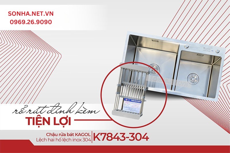 Mua chậu Kagol K7843-304 tặng rổ r&uacute;t tiện lợi