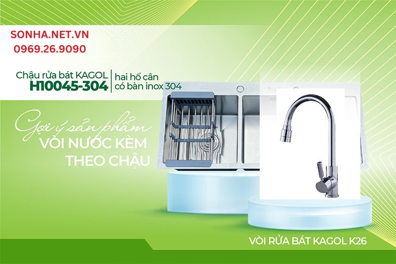 Bộ đ&ocirc;i tiện &iacute;ch sử dụng Kagol H10045 - 304 v&agrave; v&ograve;i K26