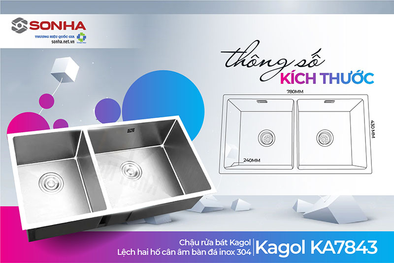 Kích thước chậu rửa bát Kagol KA7843