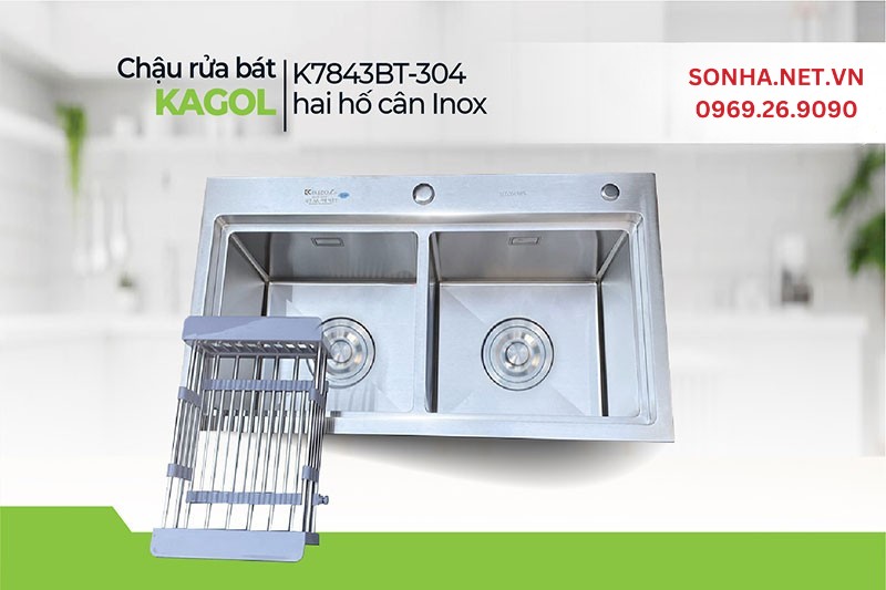 Chậu rửa 2 hố c&acirc;n Kagol K7843BT-304 chất liệu cao cấp, tiện &iacute;ch sử dụng