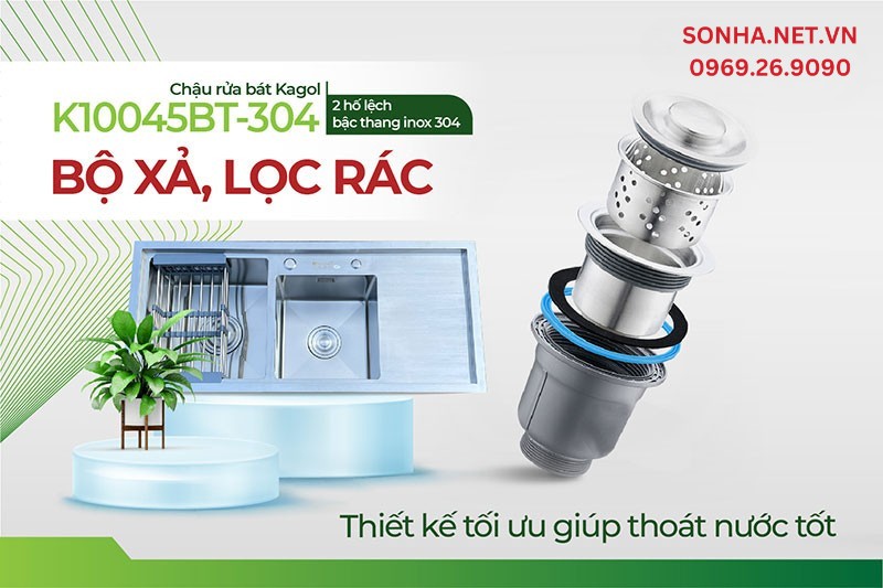 Bộ xả, nắp lọc r&aacute;c Kagol K10045-BT 304 được thiết kế tối ưu