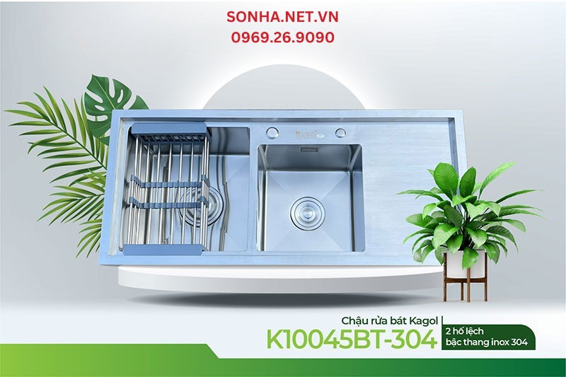 Chậu rửa b&aacute;t Kagol K10045-BT 304 tiện &iacute;ch 3 in 1