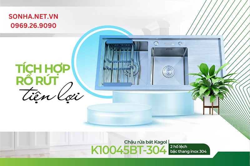 Kagol K10045-BT 304 tặng k&egrave;m rổ r&uacute;t tiện lợi sử dụng