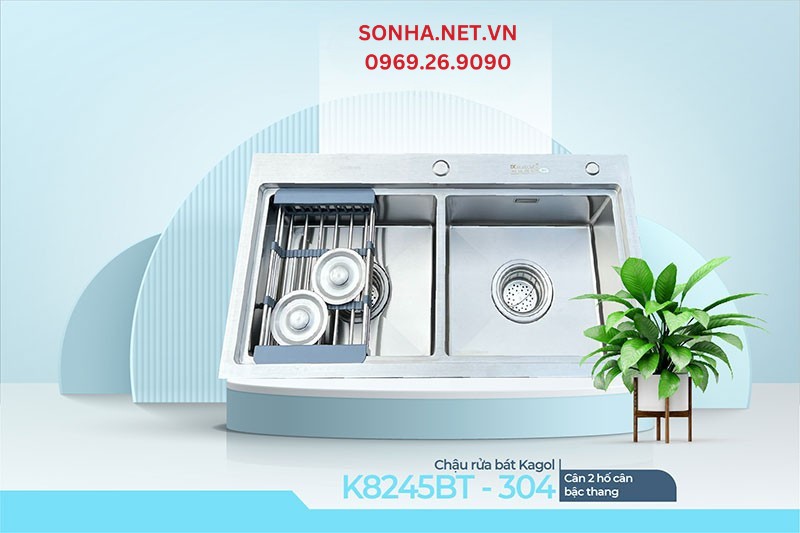 Chậu Kagol K8245BT - 304 c&acirc;n bền đẹp, tiện &iacute;ch