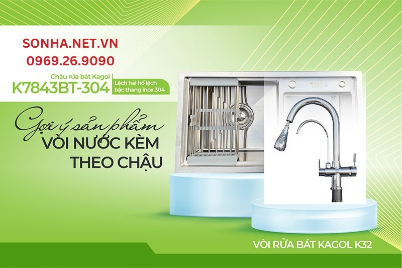 Tiện &iacute;ch căn bếp lắp chậu Kagol K7843BT - 304 v&agrave; v&ograve;i K32