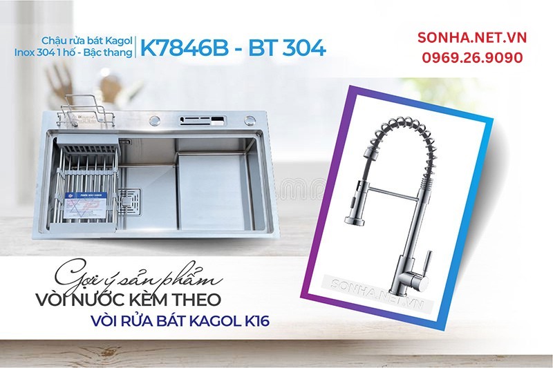 Bộ đ&ocirc;i Kaogl K7846B-BT 304 v&agrave; v&ograve;i K16 lựa chọn ho&agrave;n hảo trong căn bếp hiện đại
