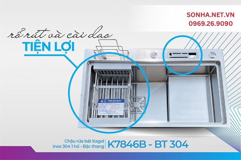 Chậu Kagol K7846B-BT 304 đa dạng tiện &iacute;ch - 4 in 1 