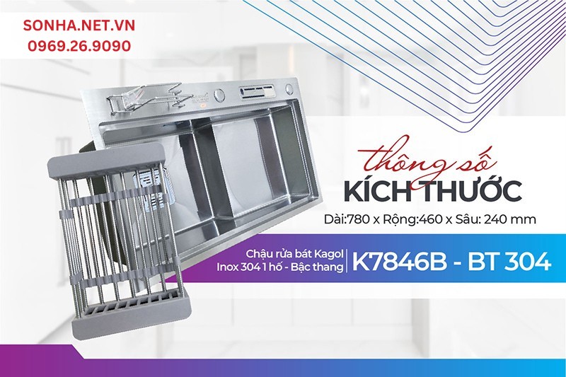 Chậu Kagol K7846B-BT 304 tiện &iacute;ch đa năng như chậu 2 hố nhờ k&iacute;ch thước rộng lớn