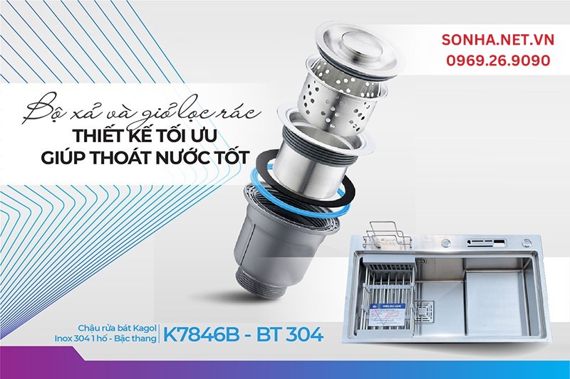Giỏ lọc r&aacute;c Kagol K7846B-BT 304 ngăn tắc đường ống, tho&aacute;t nước cực nhanh
