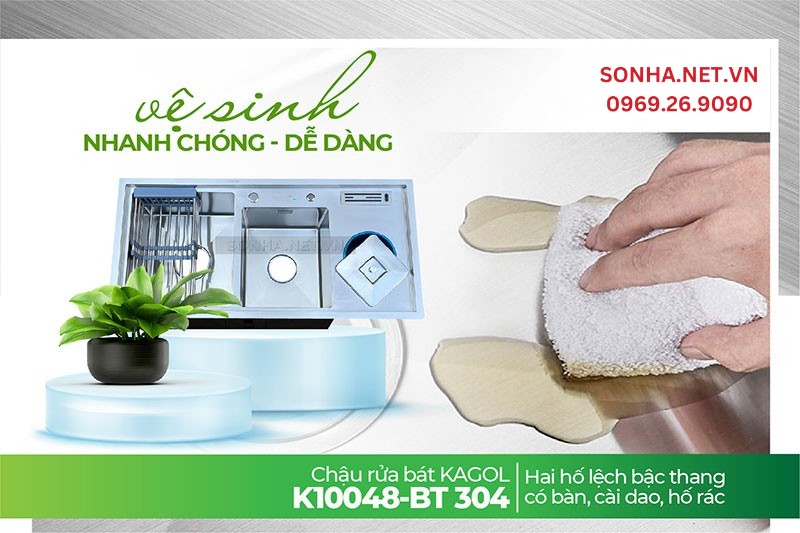 Chậu Kagol K10048-BT 304 dễ d&agrave;ng vệ sinh, tiết kiệm thời gian