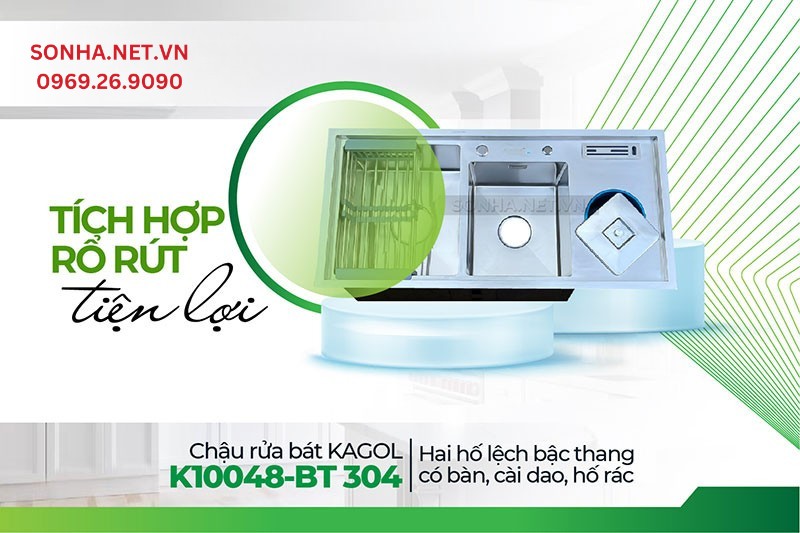 Chậu Kagol K10048-BT 304 t&iacute;ch hợp tiện &iacute;ch 3 in 1