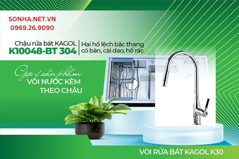 Bộ đ&ocirc;i tuyệt hảo lắp c&ugrave;ng nhau chậu K10048-BT 304 v&agrave; v&ograve;i K30