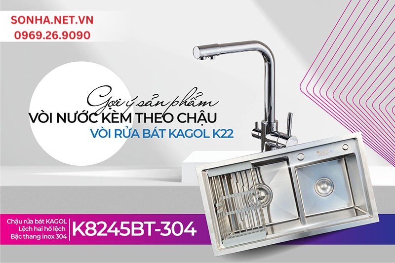 Chậu Kagol K8245BT-304 v&agrave; v&ograve;i K22 tối ưu tiện &iacute;ch sử dụng