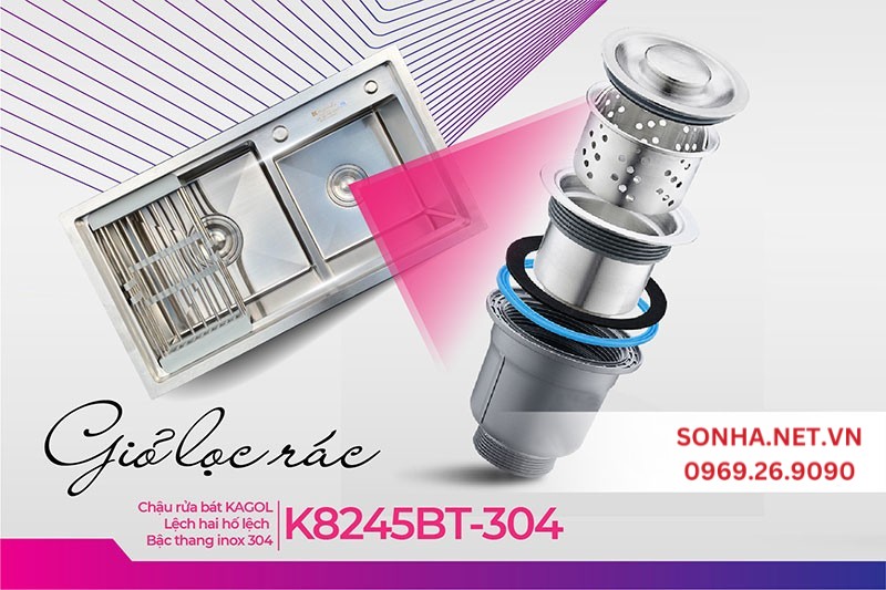 Giỏ lọc r&aacute;c Kagol K8245BT-304 thiết kế tối ưu lọc r&aacute;c hiệu quả