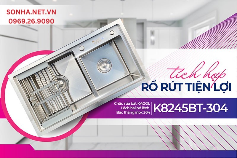 Tặng rổ r&uacute;t tiện &iacute;ch khi mua Kagol K8245BT-304