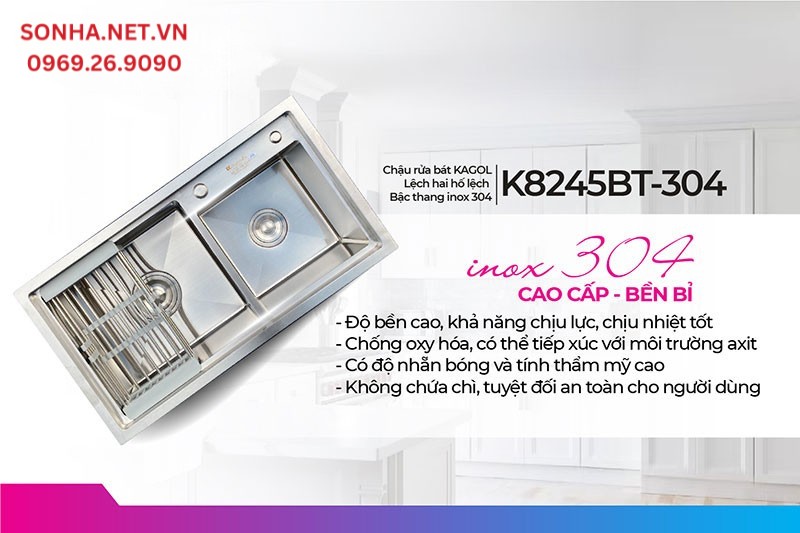 4 ưu điểm chậu Kagol K8245BT-304 được l&agrave;m từ inox 304