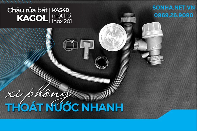 Xi phông Kagol K4540 inox 201 chịu nhiệt, ngăn mùi hiệu quả