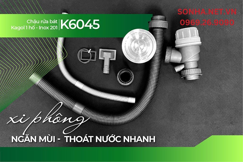 Xi ph&ocirc;ng chậu Kagol K6045 inox 201 ngăn m&ugrave;i tốt