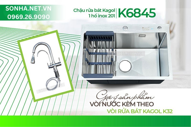   Bộ đ&ocirc;i tiện &iacute;ch trong căn bếp chậu Kagol K6845 v&agrave; v&ograve;i K32