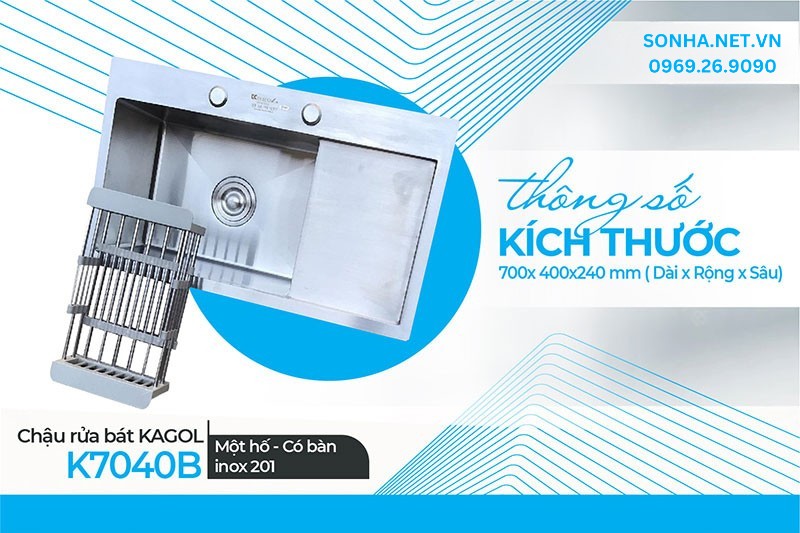 K&iacute;ch thước Kagol K7040B inox 201 ph&ugrave; hợp 8Kbet888 cá cược thể thao &iacute;t người sử dụng