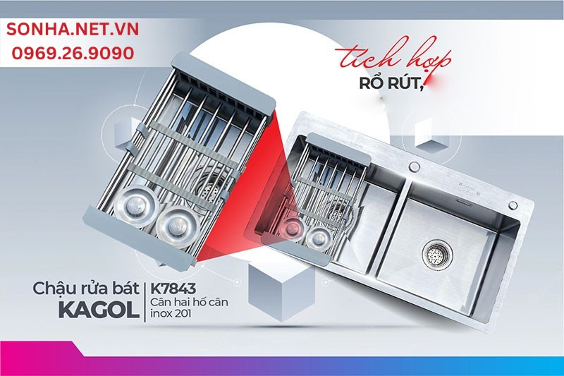 Mua chậu Kagol K7843 C&acirc;n tặng k&egrave;m rổ r&uacute;t tiện lợi sử dụng