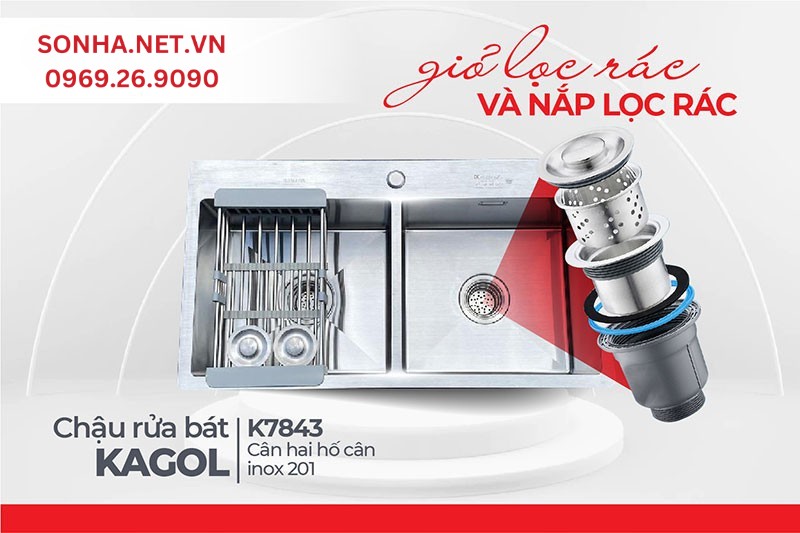 Giỏ v&agrave; nắp lọc r&aacute;c Kagol K7843 tho&aacute;t nước nhanh, lọc r&aacute;c tốt