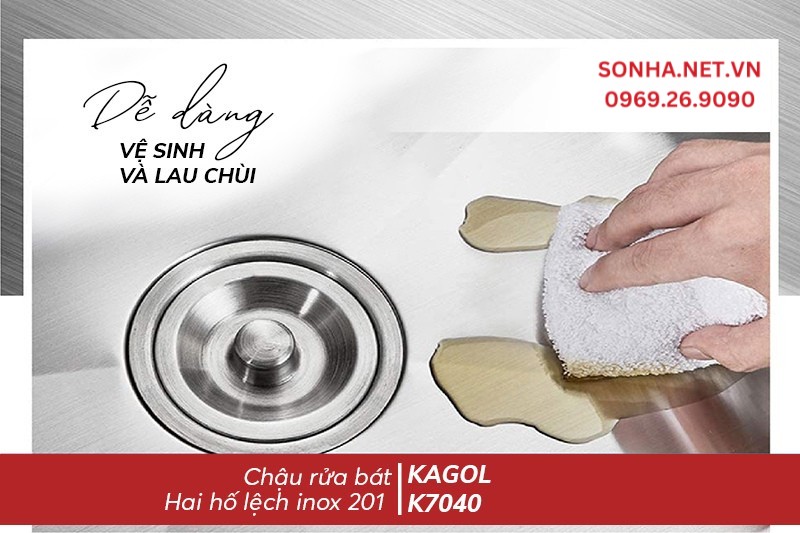 Chậu K7040 lệch inox 201 dễ d&agrave;ng vệ sinh tiết kiệm thời gian 