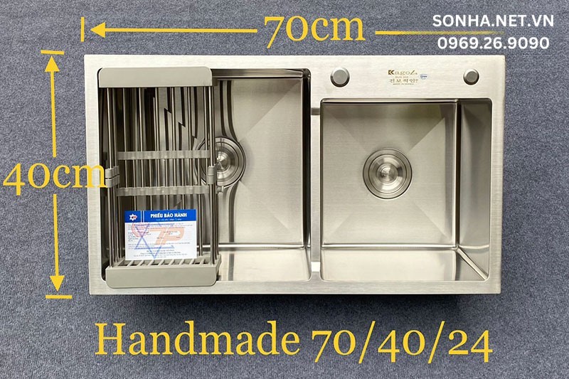 H&igrave;nh ảnh thực tế chậu rửa inox Kagol K7040-Lệch inox 201