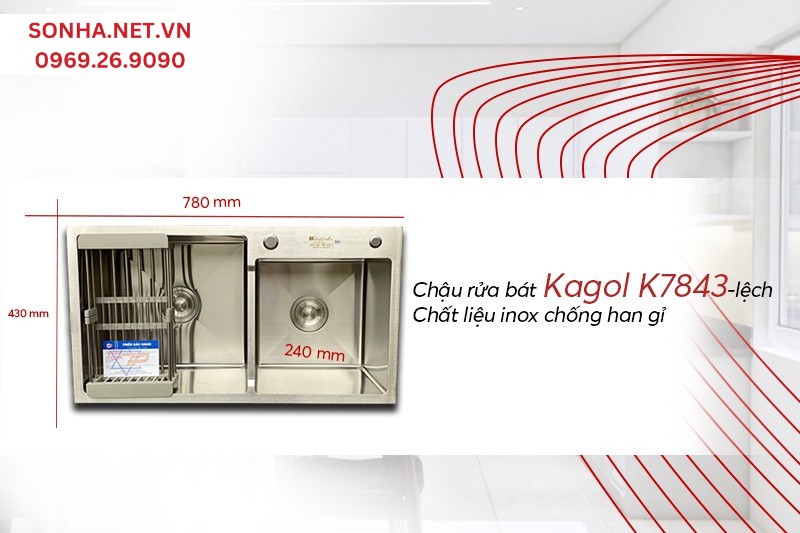 Chậu Kagol K7843 lệch inox 201 c&oacute; khả năng chống han gỉ, dễ d&agrave;ng vệ sinh