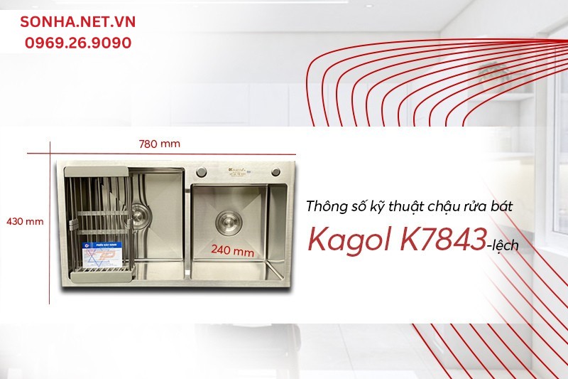 K&iacute;ch thước K7843 lệch inox 201 lớn mang lại c&ocirc;ng năng tối đa khi sử dụng