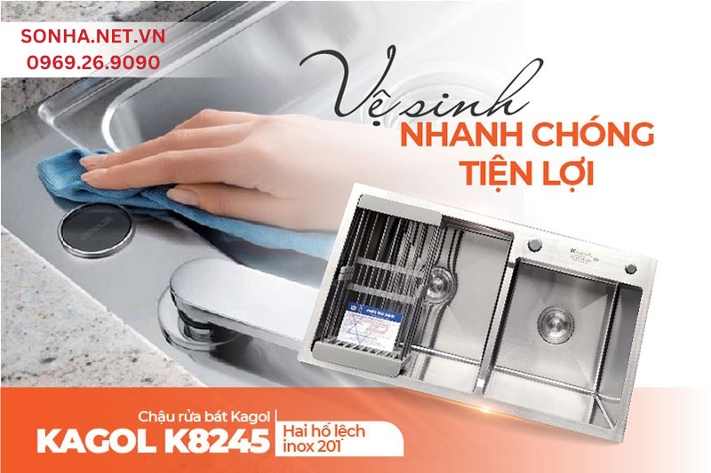 Kagol K8245 lệch inox 201 dễ d&agrave;ng vệ sinh, tiết kiệm thời gian