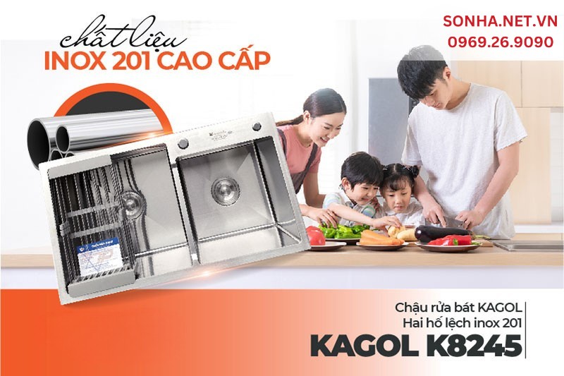 Chậu Kagol K8245 lệch bền đẹp theo thời gian do l&agrave;m từ inox 201