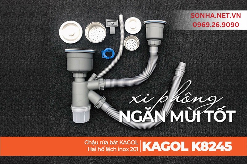 Xi ph&ocirc;ng chậu Kagol K8245 lệch inox 201 tho&aacute;t nước nhanh