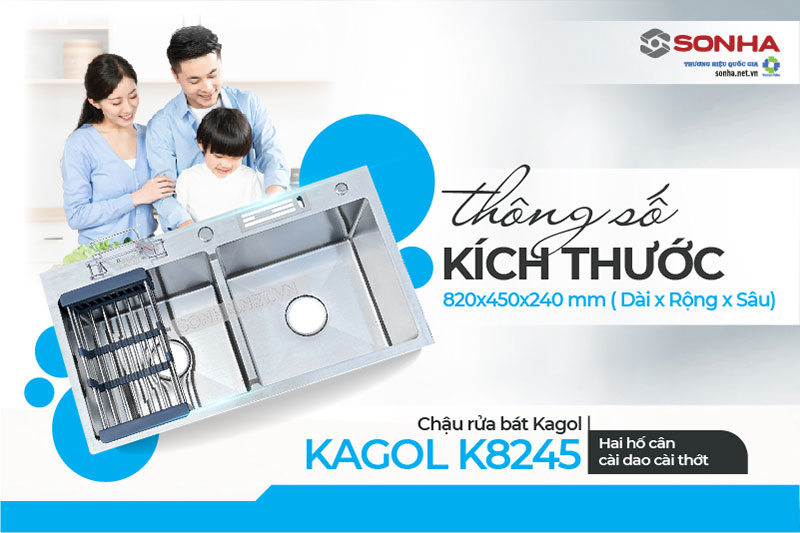 K&iacute;ch thước bồn rửa ch&eacute;n Kagol K8245 c&acirc;n CD
