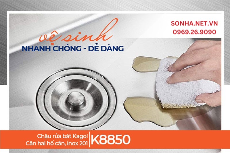  Chậu Kagol K8850 chỉ cần d&ugrave;ng khăn mềm lau nhẹ sạch vết bẩn
