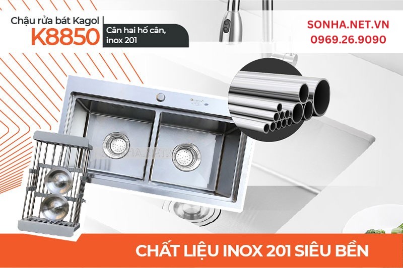 Chậu Kagol K8850 bền do l&agrave;m bằng inox 201 