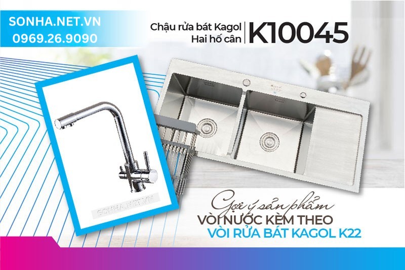 Cặp đ&ocirc;i chậu v&ograve;i Kagol K10045 v&agrave; K22 ph&ugrave; hợp lắp đặt c&ugrave;ng nhau