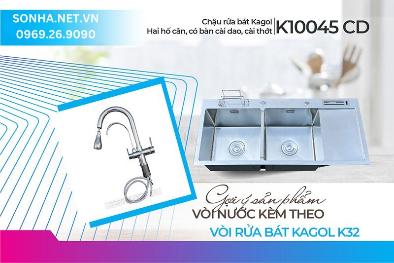 Tiện &iacute;ch sử dụng lắp chậu v&ograve;i Kagol K10045-CD v&agrave; v&ograve;i K32