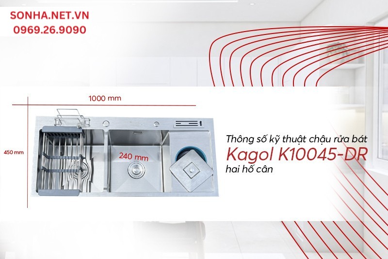 K&iacute;ch thước Kagol K10045-DR lớn đ&aacute;p ứng tần suất sử dụng nhiều lần