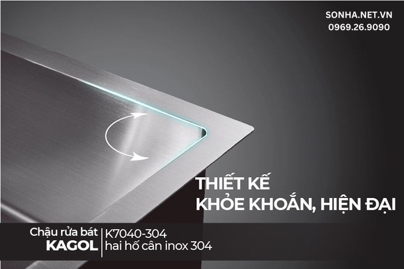 Kagol K7040-304 với thiết kế đường viền vu&ocirc;ng vắn tạo n&ecirc;n n&eacute;t khoẻ khoắn, hạn chế r&ograve; rỉ nước