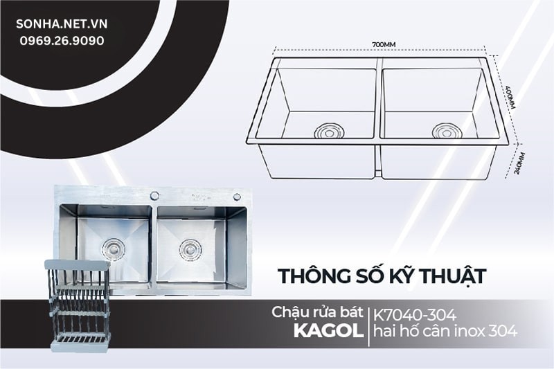 Chậu rửa ch&eacute;n Kagol K7040-304 d&ugrave;ng chủ yếu cho 8Kbet888 cá cược thể thao nhiều người
