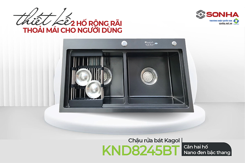 Chậu Kagol KND8245BT thiết kế 2 hố rộng r&atilde;i